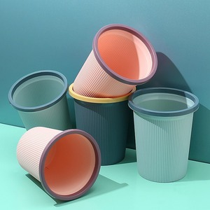 <b>Plastic</b> household color-<b>blocked</b> trash cans for toilets, bathrooms, and living rooms; creative and simple pressure ring trash can - Product Image 2