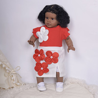 Poupée Reborn noire réaliste, poupée de simulation, poupée bébé aux cheveux bouclés, tenue rose, cadeau de Pâques pour enfants