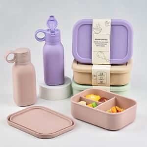 Eco Friendly Grade Silicone BPA Free Kids Bento <b>Lunch</b> <b>Box</b> Set 3 <b>Compartments</b> 450Ml Water Bottle Microwave Safe Leak Heatable - Product Image 4