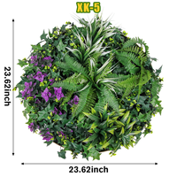 Cadre mural rond artificiel vert 60 cm (24 po) avec disque de plantes artificielles mélangées (fougères et fleurs) pour la décoration de cafés, salons, bureaux et arrière-plans de mariage