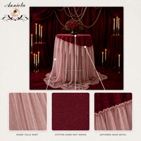 Nappe de table ronde ANNIELU pour mariage, cocktail, en faux lin bordeaux, jupe de table en tulle rose poudré pour événements, fêtes et banquets