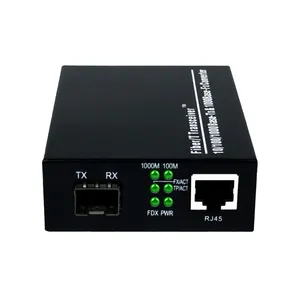 Conversor de mídia rápida Ethernet 1310 20km 25km SFP Porta RJ45 Fibra Óptica para Rj45 gigabit 10/100/1000m
