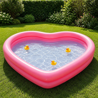 Herzförmiger Aufblasbarer Schwimmpool Tragbarer 2-Ring PVC-Pool für Erwachsene & Kinder Outdoor Familien-Spa