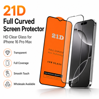 Protection d'écran incurvée 21D pour iPhone 16 17 18 Duo Pro Max, verre trempé HD transparent 10H, couverture intégrale