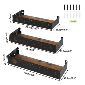 Moon and Stars <strong>Wall</strong> Shelves Black, Set of 3 Small Floating Shelves for <strong>Bedroom</strong> Living Room <strong>Wall</strong> <strong>Storage</strong> or Decor, Brown Board - Product Image 3