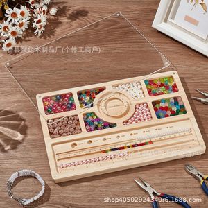 Wooden <b>Beaded</b> <b>Board</b> With Magnetic Acrylic Cover 30x20cm For Bracelet Necklace Design Measuring Scale Included - Product Image 4