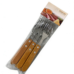Juego de 6 piezas de cuchillo, tenedor y cuchara de acero inoxidable para comida occidental, con mango de madera, estilo retro, pulido a espejo, para carne. - Product Image 4