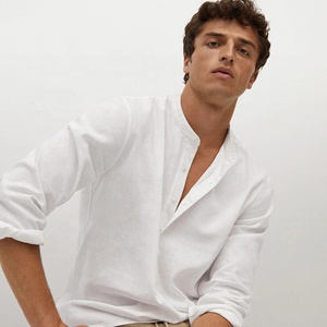 Chemises 100% lin pour hommes, chemises décontractées, coupe classique, <span class=keywords><strong>col</strong></span> <span class=keywords><strong>Mao</strong></span>, <span class=keywords><strong>chemise</strong></span> en lin pour hommes, Camisas, manches longues, haut pour hommes - Product Image 5