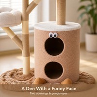 Arbre à chat tout-en-un en bois massif, style tasse à café, avec condo et bande de jeu pour chats de grande taille