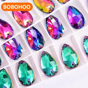 BOBOHOO Factory Top Quality Teardrop 5A Glass Droplet Crystal Ab Sew On Rhinestones For Dresses