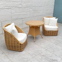 Conjunto de Muebles de Jardín de 3 Piezas con Mesa Redonda y Sillas de Mimbre Sintético PE en Forma de Cubo, Estructura de Aluminio, Cojines Impermeables
