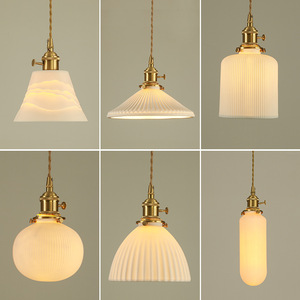 Lampada a Sospensione Piccola in Stile Giapponese e Americano Vintage, in Ottone e Ceramica, <span class=keywords><strong>LED</strong></span>, per Sala da Pranzo, Bancone Bar, Ingresso, Vetrina, Camera da Letto, Comodino - Product Image 1