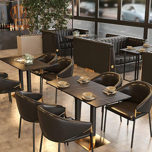 Caffè sala da pranzo mobili in pelle marrone divano cabine con marmo tavoli quadrati e stile Vintage di illuminazione per il ristorante - Product Image 4