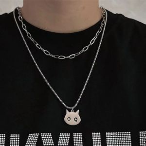 Collares de Cadena de Doble Capa de Acero de Titanio para Hombres y Mujeres, Lindo Collar con Colgante de Gato Demonio de Dibujos Animados, Accesorios de Joyería - Product Image 3