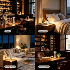 Lampe de table LED moderne à commande tactile, intensité réglable, blanc chaud 3500K, pour chambre à coucher, chevet, bureau, lecture, corps en fer, abat-jour en métal, batterie - Product Image 4
