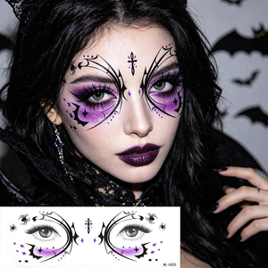 Autocollant de tatouage temporaire style gothique sombre, ailes de papillon, croix, visage de chauve-souris, imperméable, pour maquillage des yeux DIY, idéal pour cosplay et festivals - Product Image 1