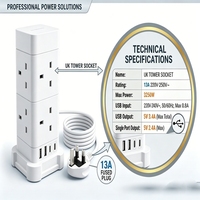 Multiprise professionnelle verticale 8 prises, barre d'alimentation fiable BS1363 13A 250V pour la maison et le bureau