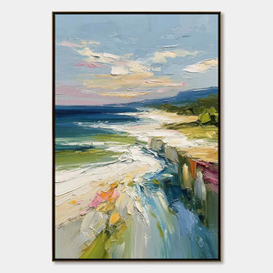 Coastal Embrace Textured Impasto Seascape Oil Painting Home Hotel House Decoration Interior for Wall Decor Decorative Arts - Product Image 1