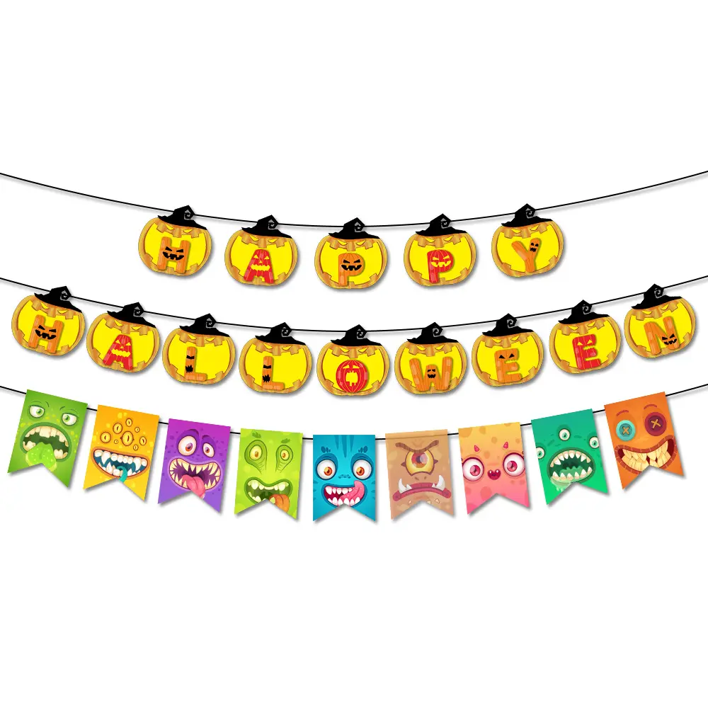 Pumpkin Theme Happy Halloween Decoration Banner Scary Halloween Banner Monsters Garland Banner Birthday Party Decor