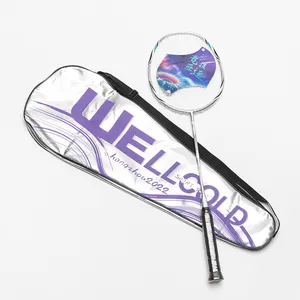 Raket Badminton serat karbon 25lbs 90g, raket Badminton ringan berkinerja tinggi dengan tas