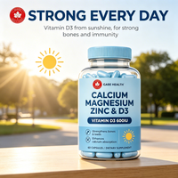Complément de calcium, magnésium et zinc en gros avec vitamine D3 600 UI, améliore l'absorption du calcium, 60 gélules pour la santé osseuse, OEM