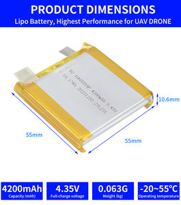 بطارية ليثيوم شبه صلبة للطائرات بدون طيار من الشركة المصنعة 1065555، عالية الضغط 3.7 فولت/3.8 فولت، 4200 مللي أمبير في الساعة - Product Image 4