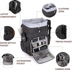 Sac à dos pour appareil photo, échantillon gratuit, sac à dos pour appareil photo reflex numérique DSLR, sac à dos pour appareil photo étanche, sac à dos de photographie antivol avec compartiment pour ordinateur portable de 15,4 pouces - Product Image 2