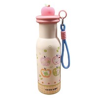 Botella de Agua Aislada al Vacío con Tapa en Forma de Manzana de 500 ml, Vaso de Acero Inoxidable con Estampado de Dibujos Animados, Termo Portátil con Cordón