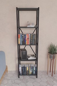 Bibliothèque moderne étroite à 5 niveaux, bibliothèque simple et moderne de grande capacité, étagère multi-compartiments, étagère de rangement sur pied - Product Image 2