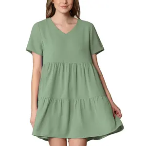 Women's New Style Short Sleeve Empire Waist Shirred A-line Fit and Flare Dress Plus size Dress