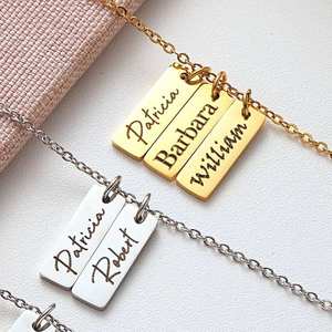 Collar Personalizado de Acero Inoxidable Chapado en Oro con Colgante Geométrico Grabado, Cadena de Eslabones, Joyería de Regalo - Product Image 1