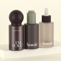 Flacon de sérum en verre givré de 50 ml, style 3-en-1, avec compte-gouttes, pompe et capuchon pulvérisateur sphérique, emballages cosmétiques vides, logo personnalisé