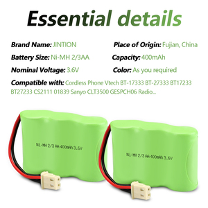 JINTION 2/3AA 400mAh 3.6V Rechargeable Ni-MH Flat Top Batterie Modèles d'électronique grand public 2/3AA <span class=keywords><strong>Vtech</strong></span> BT17333 BT27333 BT17233 - Product Image 4