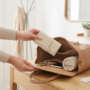 Microfiber Jewelry Organizer Bag Beige Elastic Closure Portable Travel Storage For Necklace Earring Ring Divider Roll Case - Product Image 2