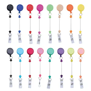 DIY Beads Color Plastic Colorful Retractable Badge Holder Reel Factory Hospital Doctor Nurse Name Card