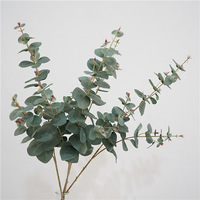 Feuilles artificielles en tissu de soie et fil de fer, branche unique, eucalyptus bleu, pour décoration florale en gros