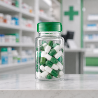 Flacon rond en PET transparent multi-capacités avec étiquette personnalisée, étanche et recyclable, pour le stockage pharmaceutique