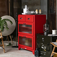 Armoire de rangement industrielle en métal, entièrement en acier, 2 tiroirs, 2 portes vitrées, buffet pour cuisine, salle à manger, salon, chambre à coucher