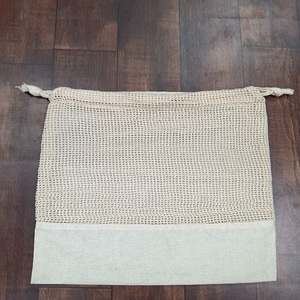 Bolso de mano de malla de algodón orgánico con logotipo personalizable, bolso de lona reutilizable ecológico con empalme pequeño para ir de compras - Product Image 2