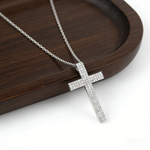 CUSTOM SILVER 10K/14K/18K GOLD PLATED LAB GROWN CVD DIAMOND CLASSIC ENGAGEMENT GIFT SWEATER <b>CHAIN</b> NECKLACE <b>CROSS</b> PENDANT VS - Product Image 2