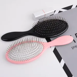 New design high quality metal Bristle brush steel bristles hair brush plastic curved metal pins hair brush