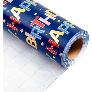 Merture Birthday Wrapping <b>Paper</b> <b>Roll</b> 17 In X 32.8 Ft Blue Foil Lettering Gift <b>Wrap</b> for Birthday Party Craft - Product Image 2