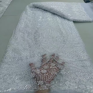 法国复古风格婚纱全珠饰亮片刺绣100% 涤纶蕾丝面料女童男童针织工艺 - Product Image 6