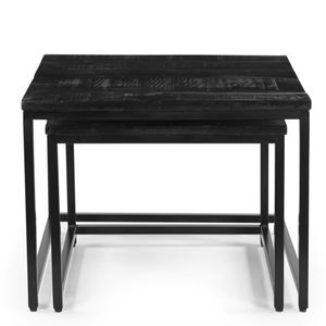 Juego de mesas de centro modernas negras de hierro/madera, juego de 2 mesas de centro cuadradas, muebles de sala de estar a precio de mayoreo. - Product Image 1