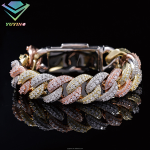 Cadena de eslabones cubanos para hombre, tricolor en oro rosa y plata S925, con incrustaciones de diamantes de moissanita VVS en relieve, de tres tonos, joyería - Product Image 5