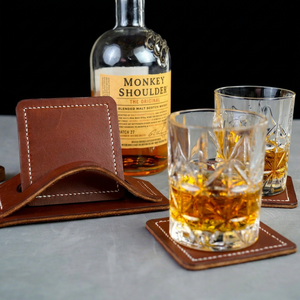 Genuine Leather Strong Coasters Custom Debossed Branding Hotel Room Amenities Square Beverage Coasters Luxury Accessories Bulk - Product Image 1