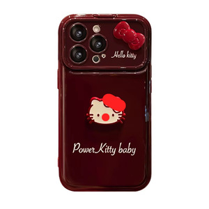 Cordino con Fiocco a Forma <span class=keywords><strong>di</strong></span> Gatto per Custodia Compatibile con 16PRO, Custodia per Cellulare con Ampia Finestra, Rosso Vino, Silicone Morbido Antiurto, Design Cartoon - Product Image 5