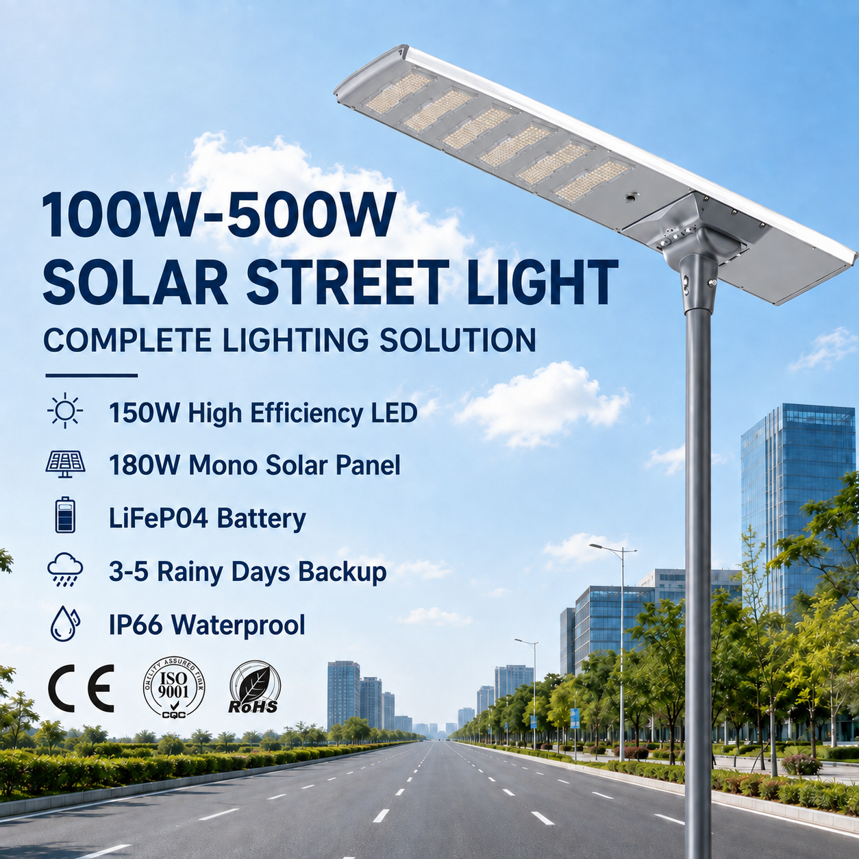 Large 300W Solar LED Street Light 200W 100W Commercial Grade Waterproof High Power Energy Saving Highway Road Lighting · image 1