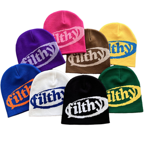 Filthy Brand Beanie <b>Hat</b> Unisex Street Style Knit Winter Cap Colorful Embroidery Letter Pattern Adult - Product Image 1