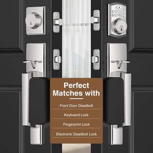 Poignée de porte extérieure moderne en nickel satiné, en zinc, design réversible ambidextre pour porte d'entrée - Product Image 2